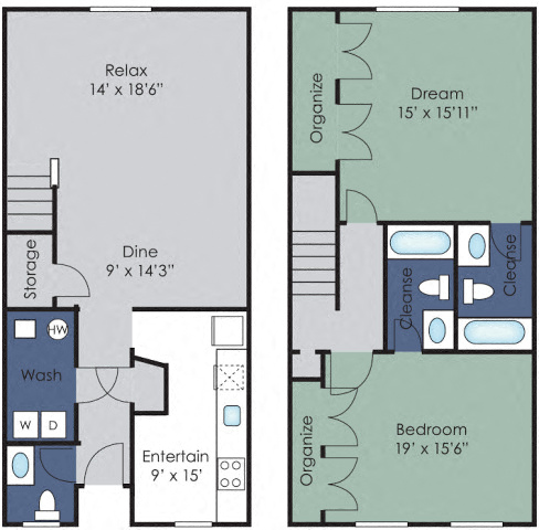 Floor plan for 2 beds, 2.5 baths, 1440 sqft